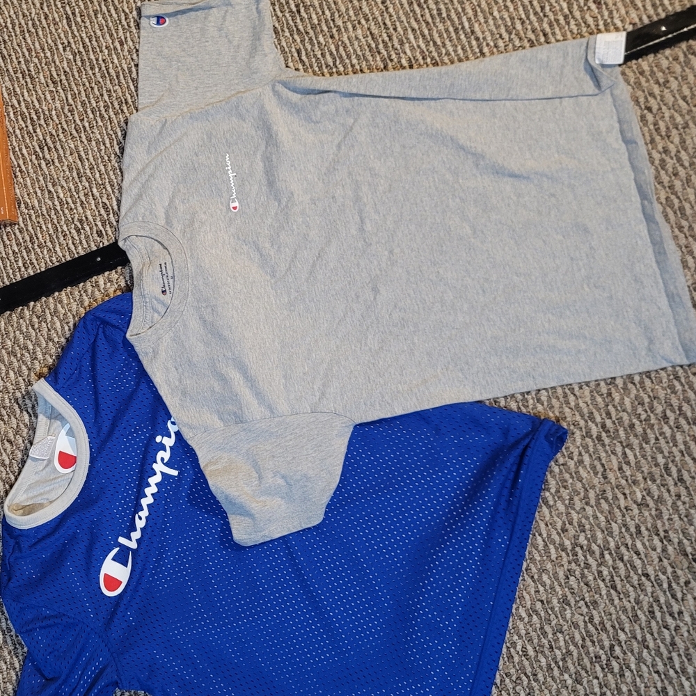 champion shirts size medium blue and gray 2 shirts